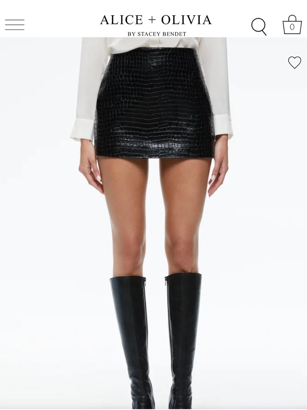 Alice + Olivia Black Croc Embossed Mini Skirt size 2